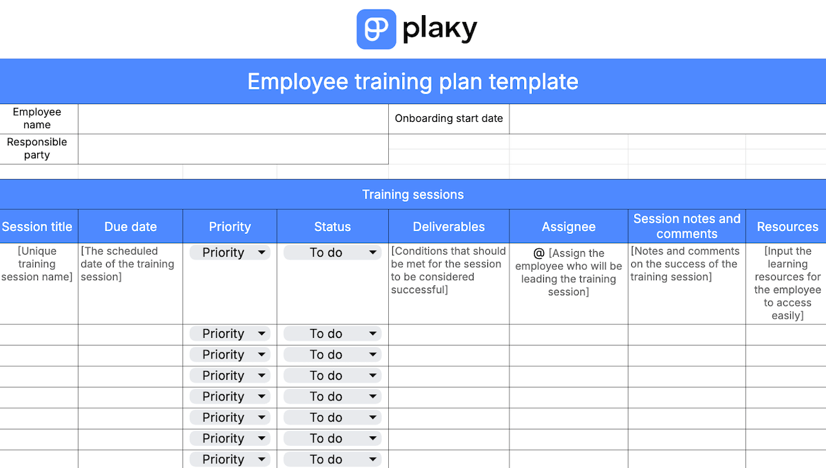 Employee training plan template
