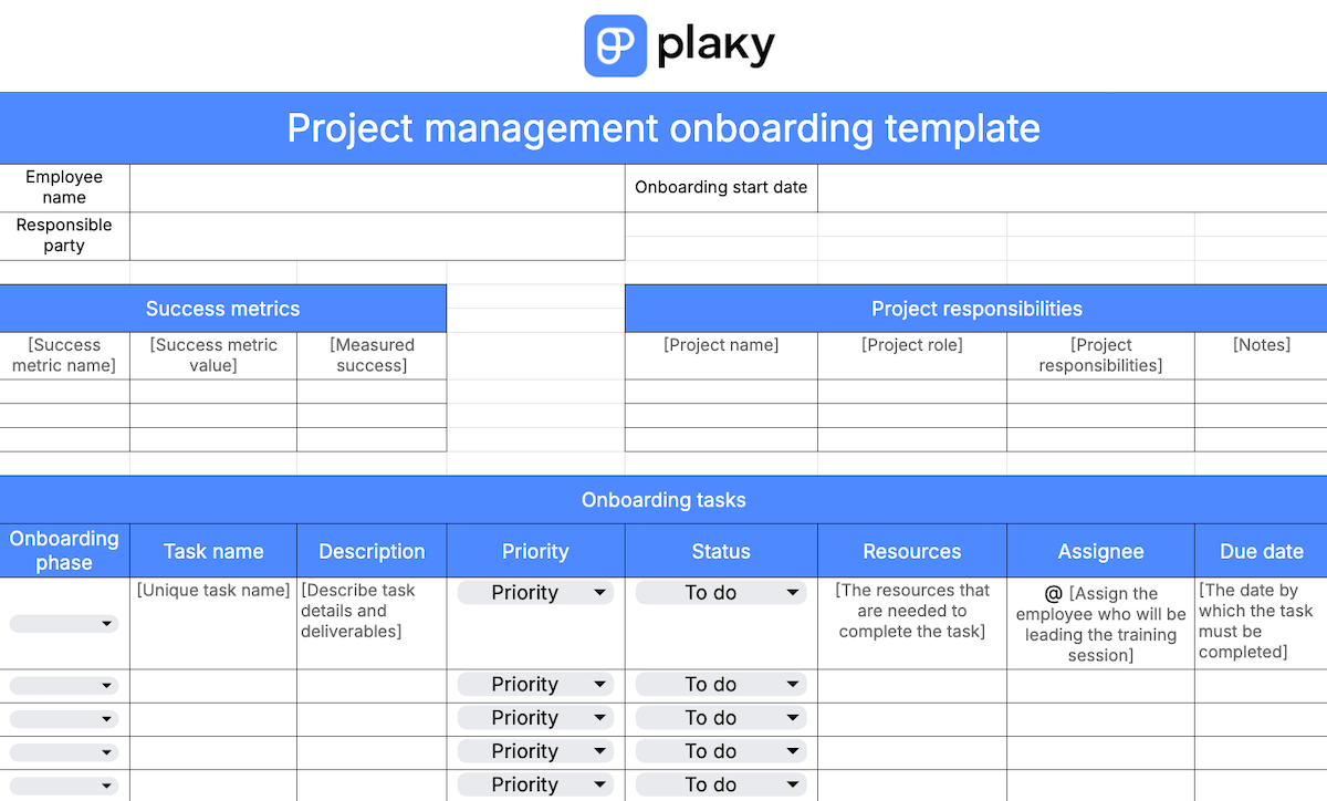 Project management onboarding template