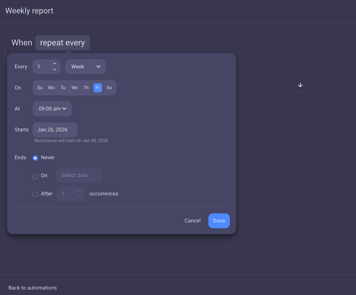 Setting up an automation for a recurring task