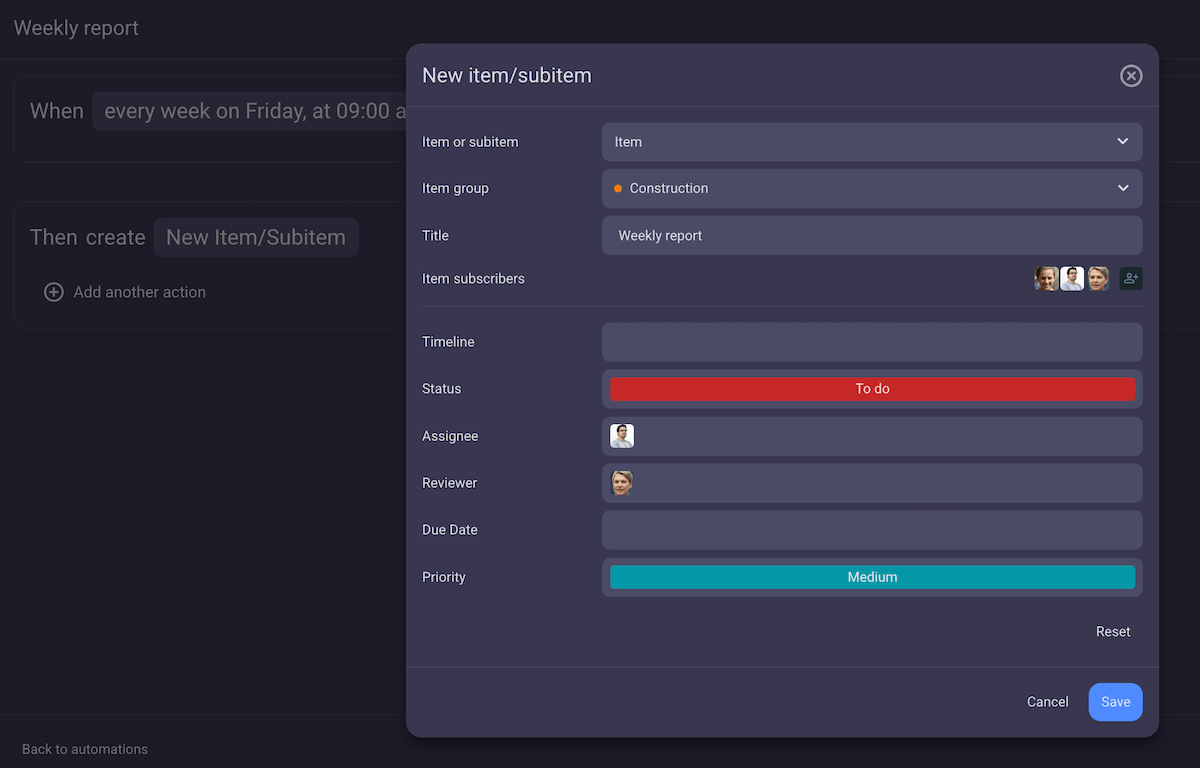 Editing the Item card in Plaky