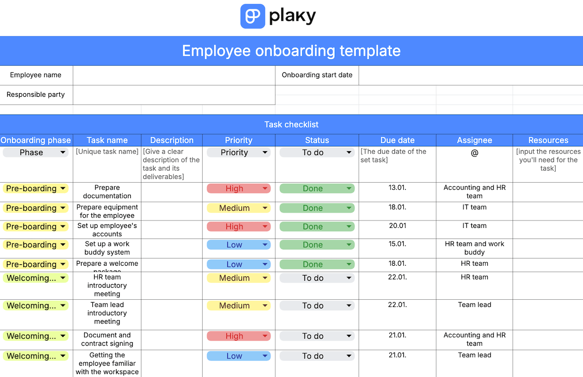 Employee onboarding template