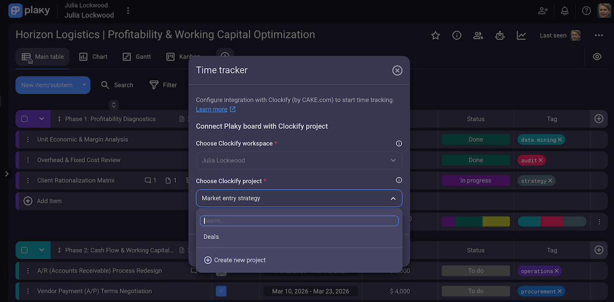 Linking Plaky boards and Clockify projects within your CAKE.com organization