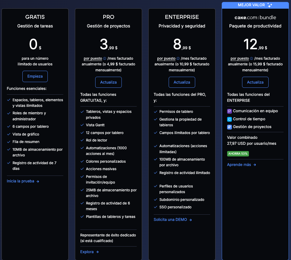 Planes y precios de Plaky