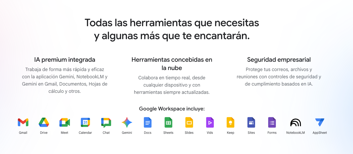 Aplicaciones de Google Workspace