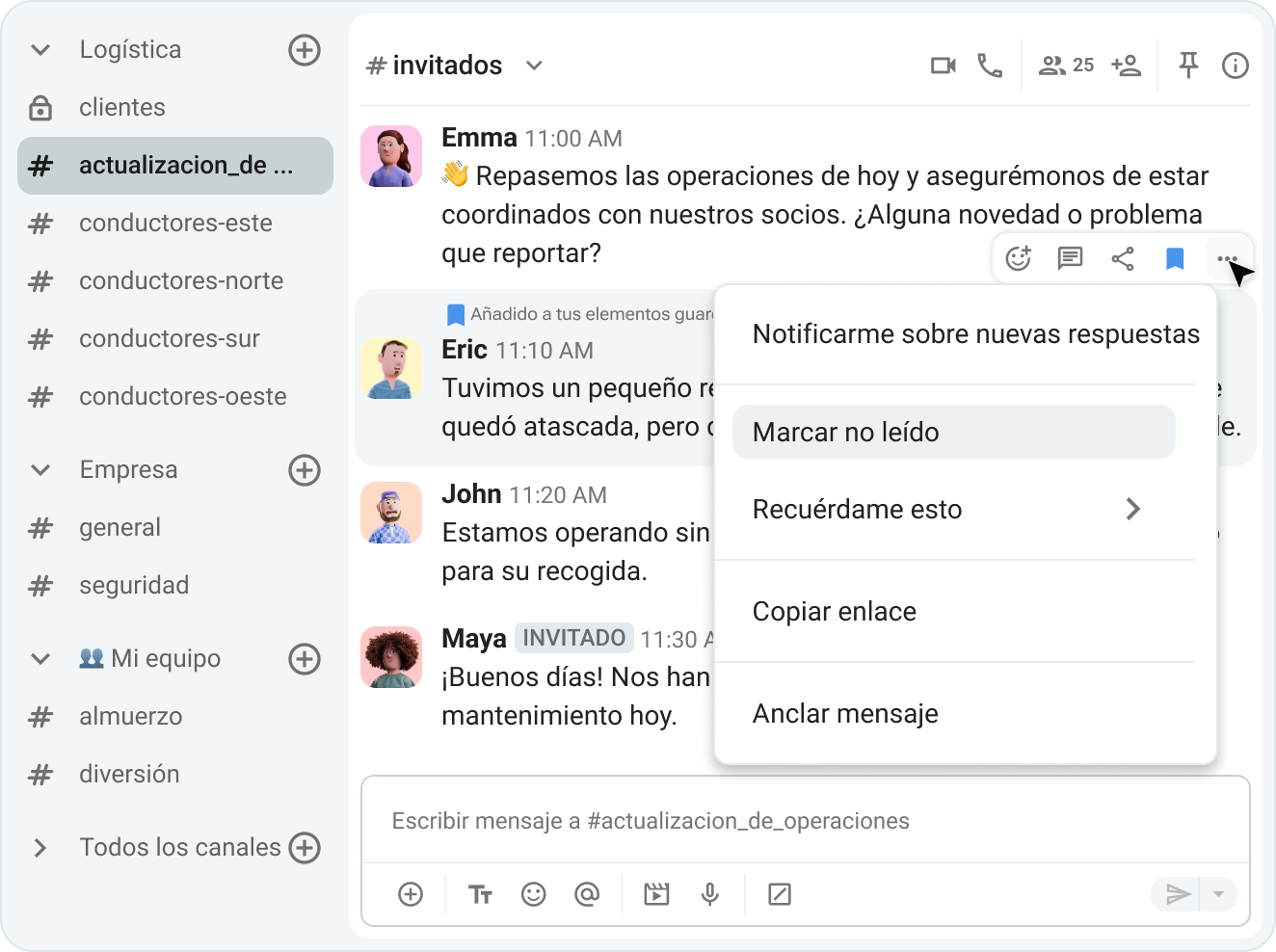 Vista del espacio de trabajo de Pumble