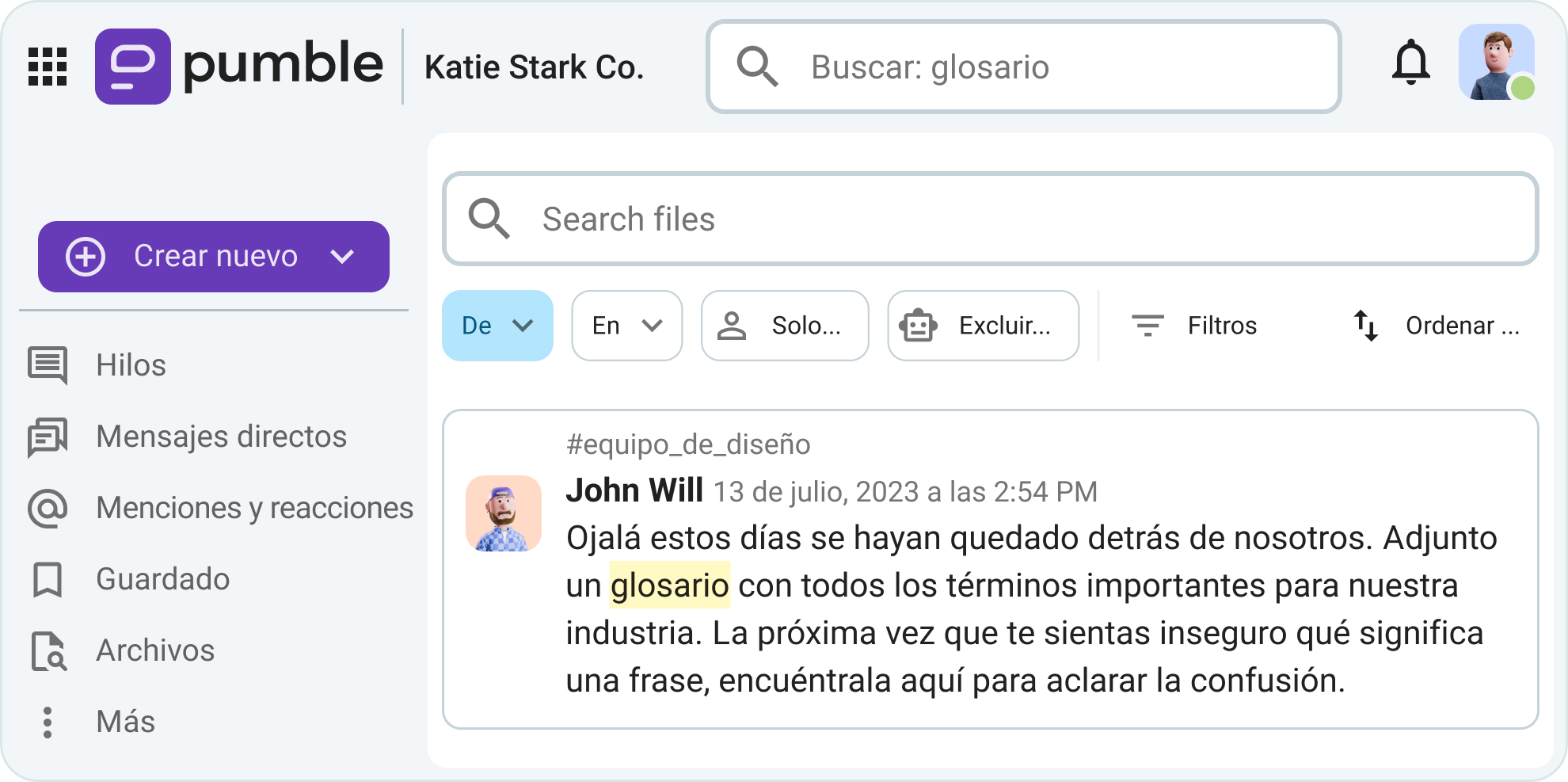 Encuentra todo lo que necesitas con el historial y opciones de búsqueda ilimitados de Pumble