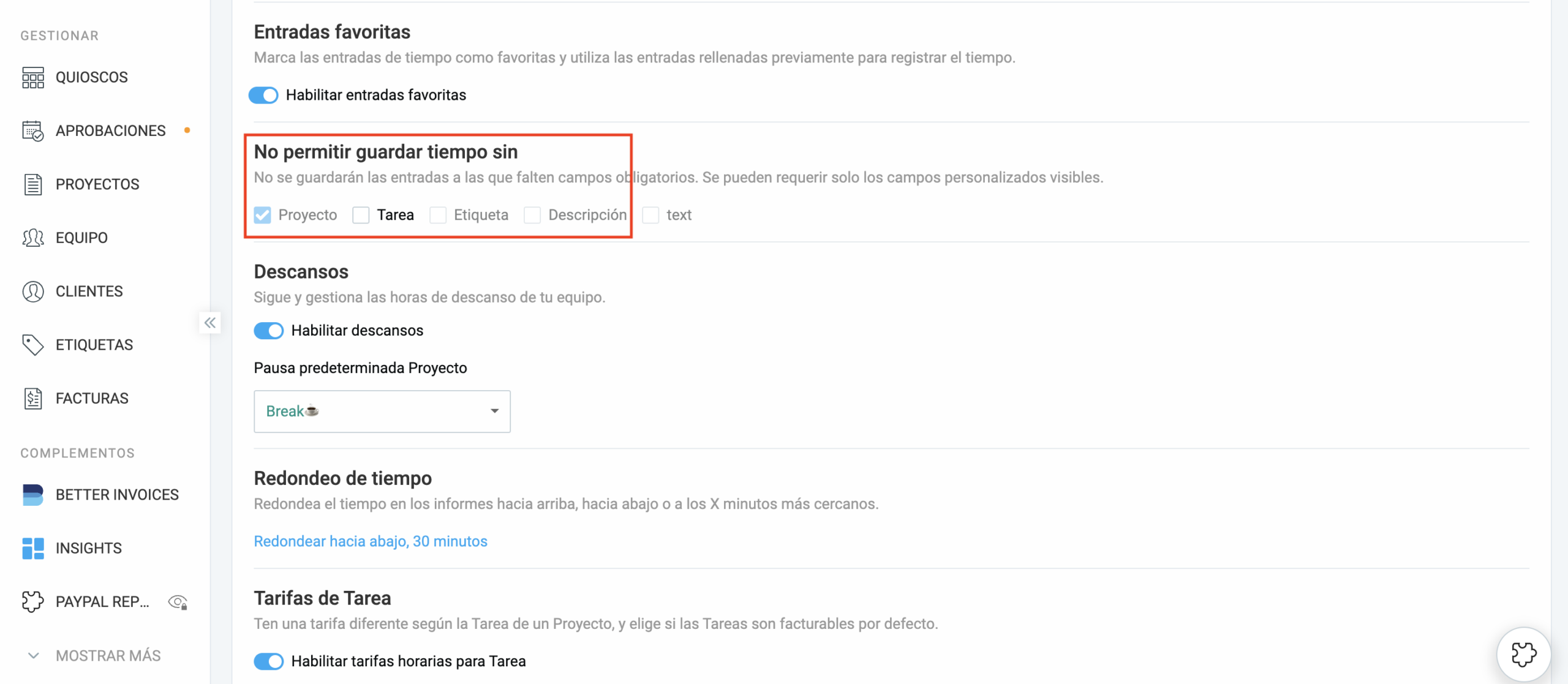 No olvides de añadir proyectos y tareas a tus entradas de tiempo
