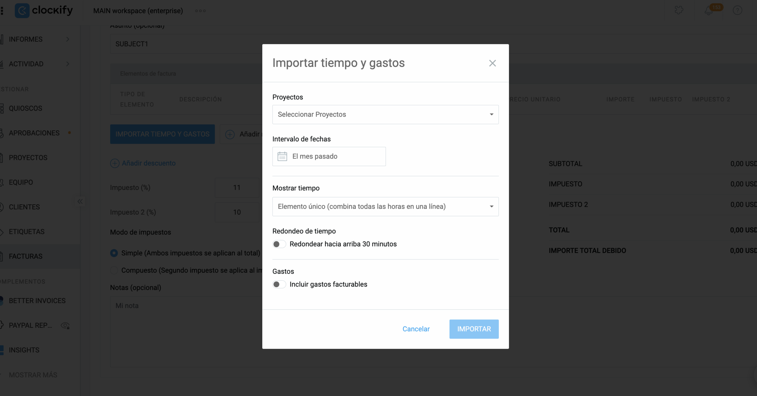 Crea facturas para las tareas de Plaky en Clockify
