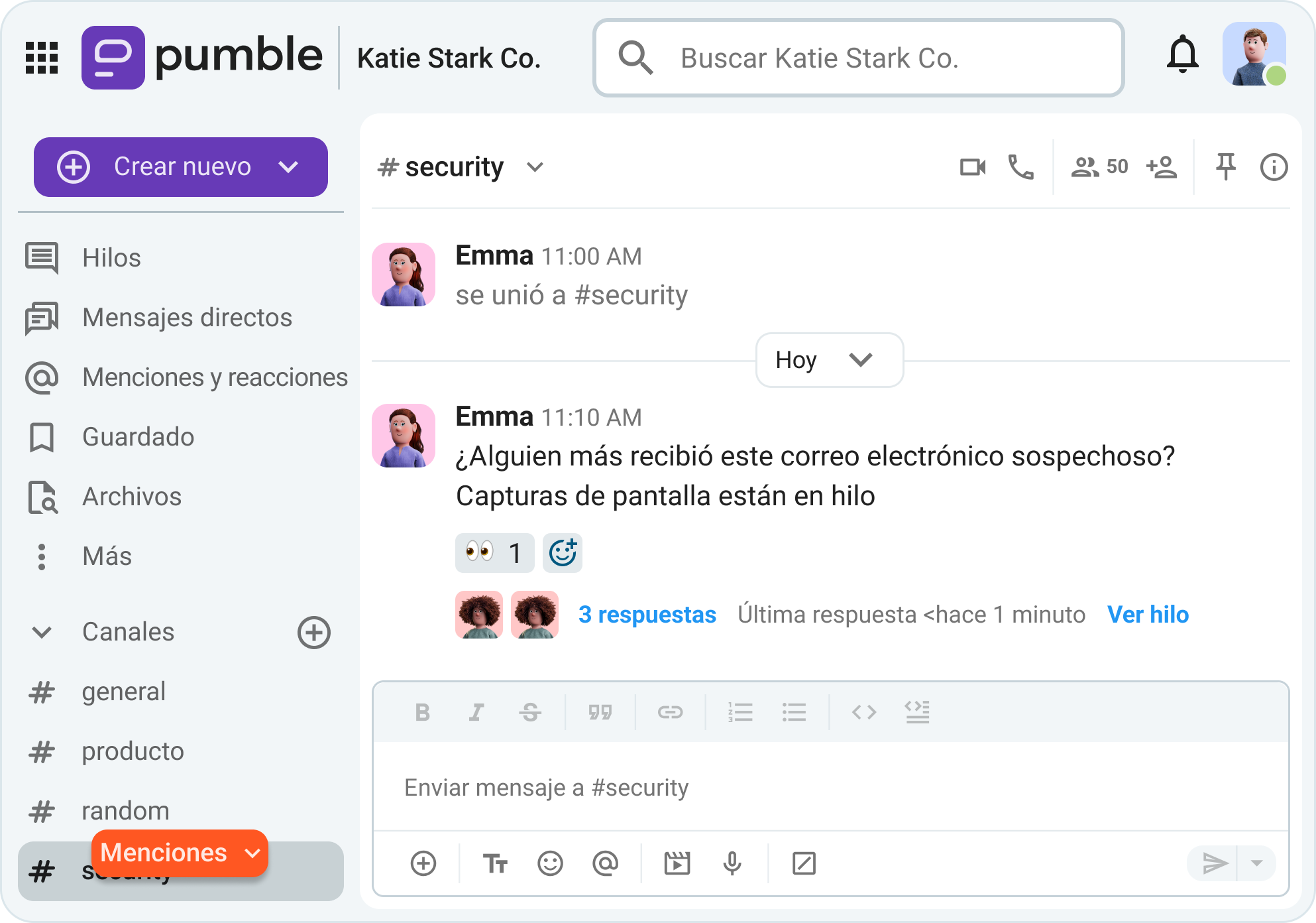 Pumble está diseñado para una comunicación en equipo intuitiva