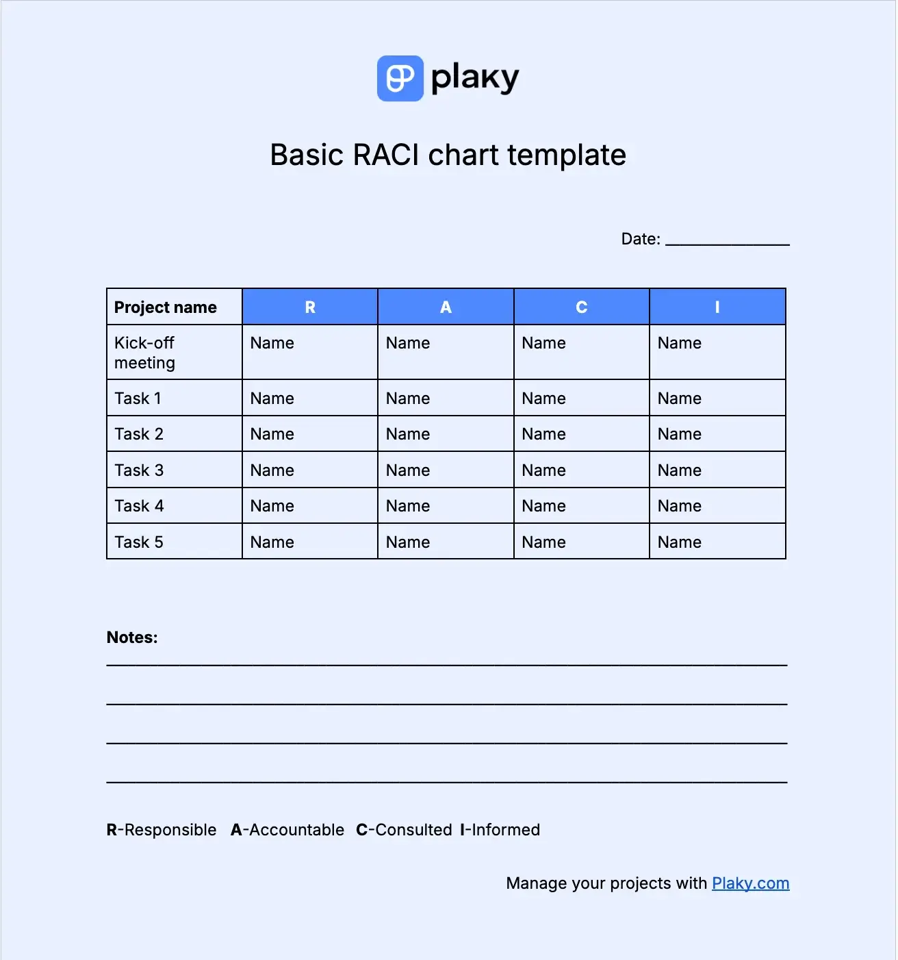Basic RACI chart template