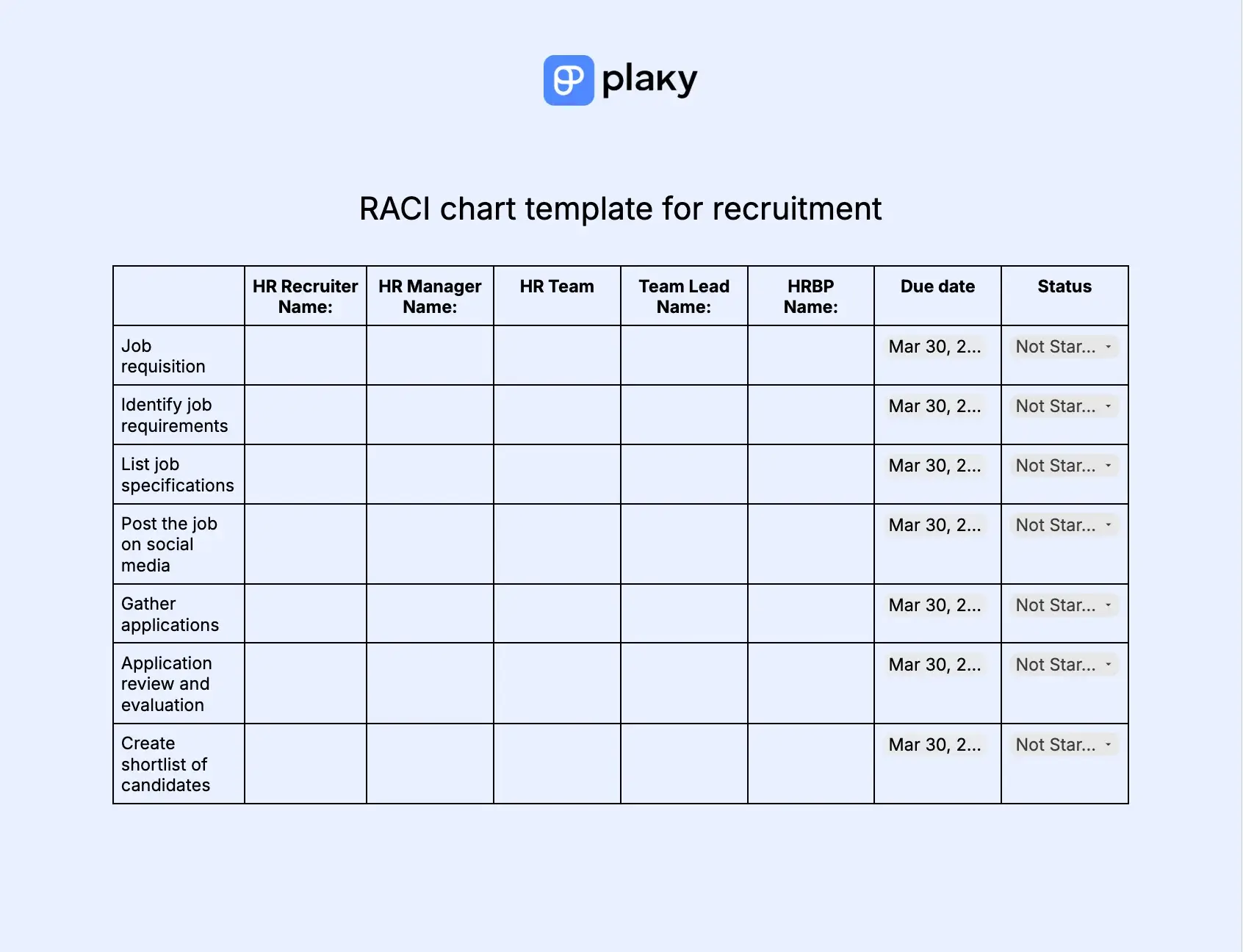 RACI chart template for recruitment