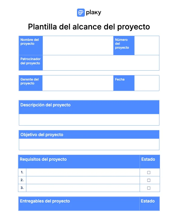 Plantilla de declaración del alcance del proyecto
