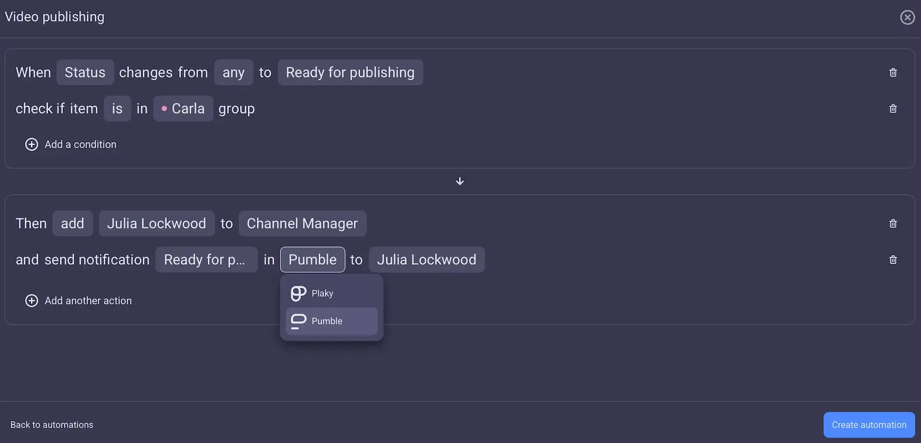 Automations in Plaky