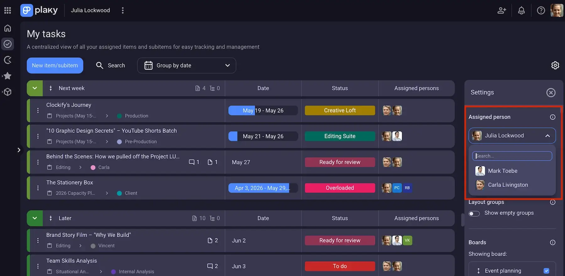 My tasks in Plaky