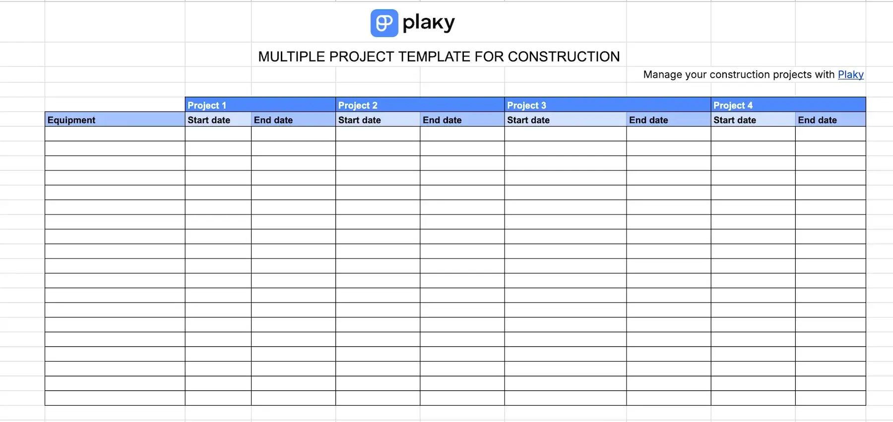 Plaky's Multiple project template for construction