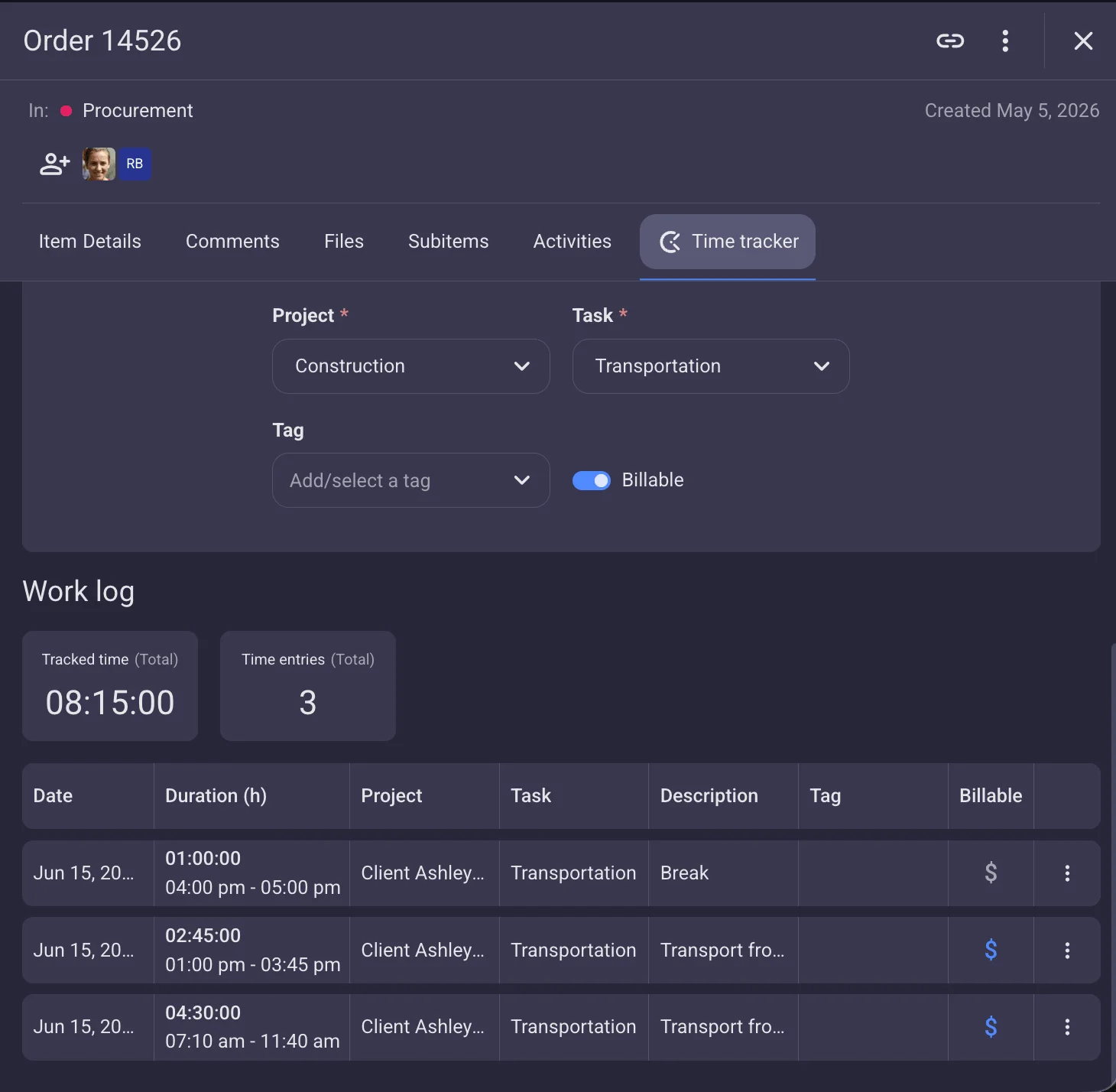 Tracking time in Plaky