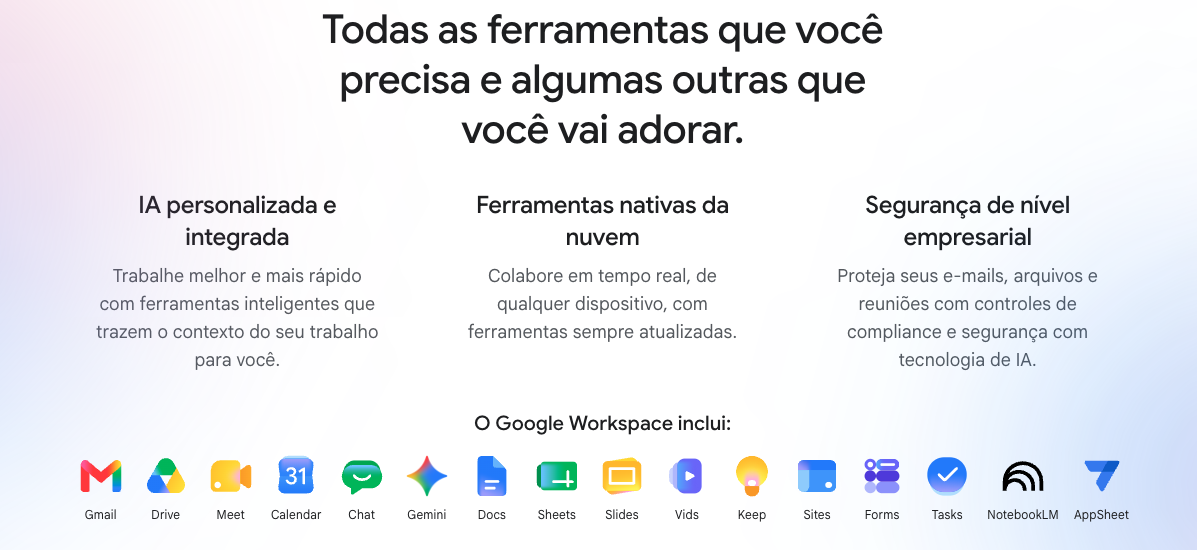 Aplicativos do Google Workspace