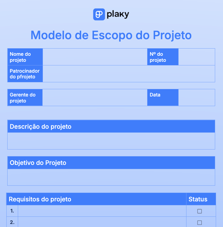 Project Scope template by Plaky