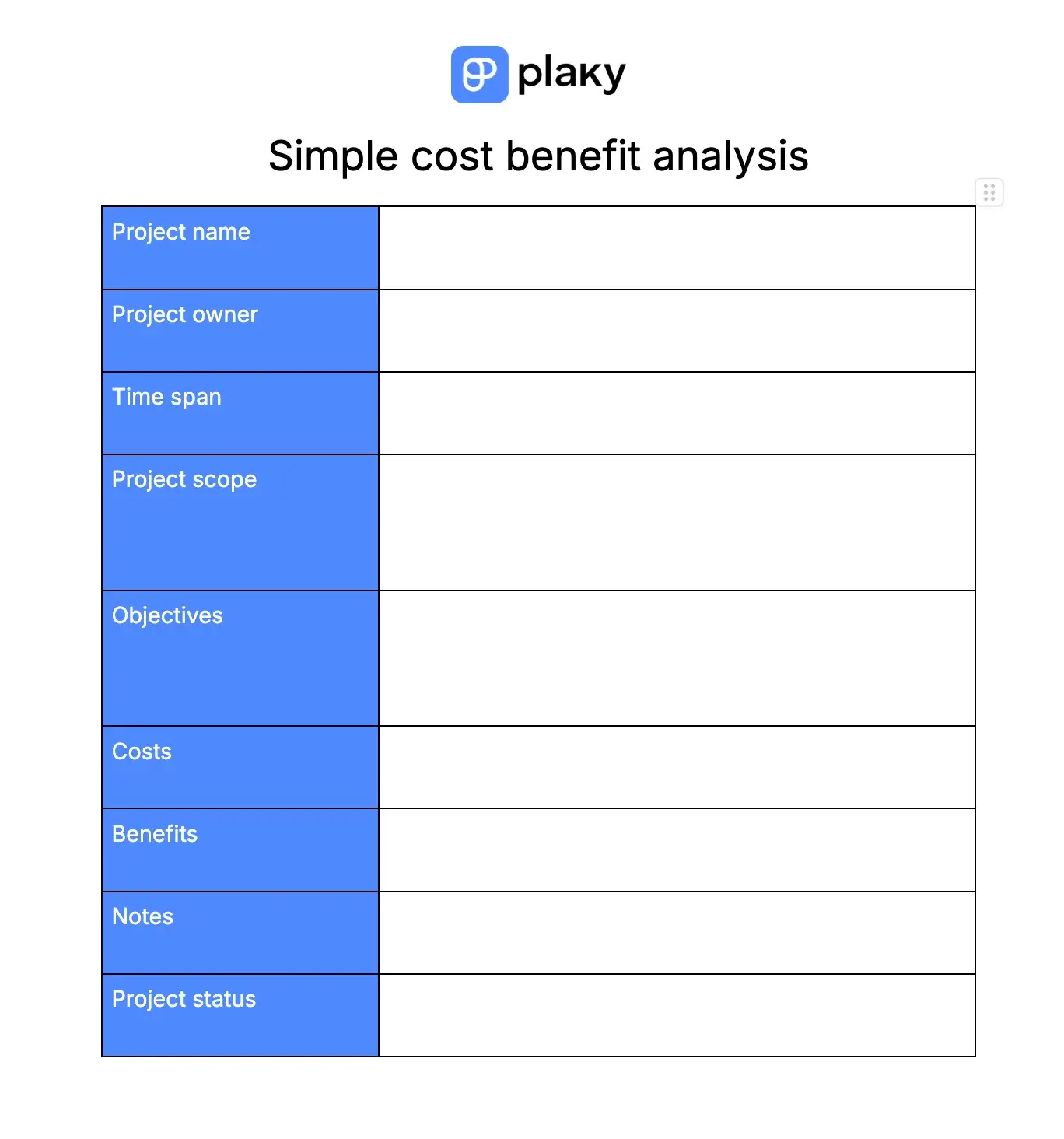 Simple cost benefit analysis template