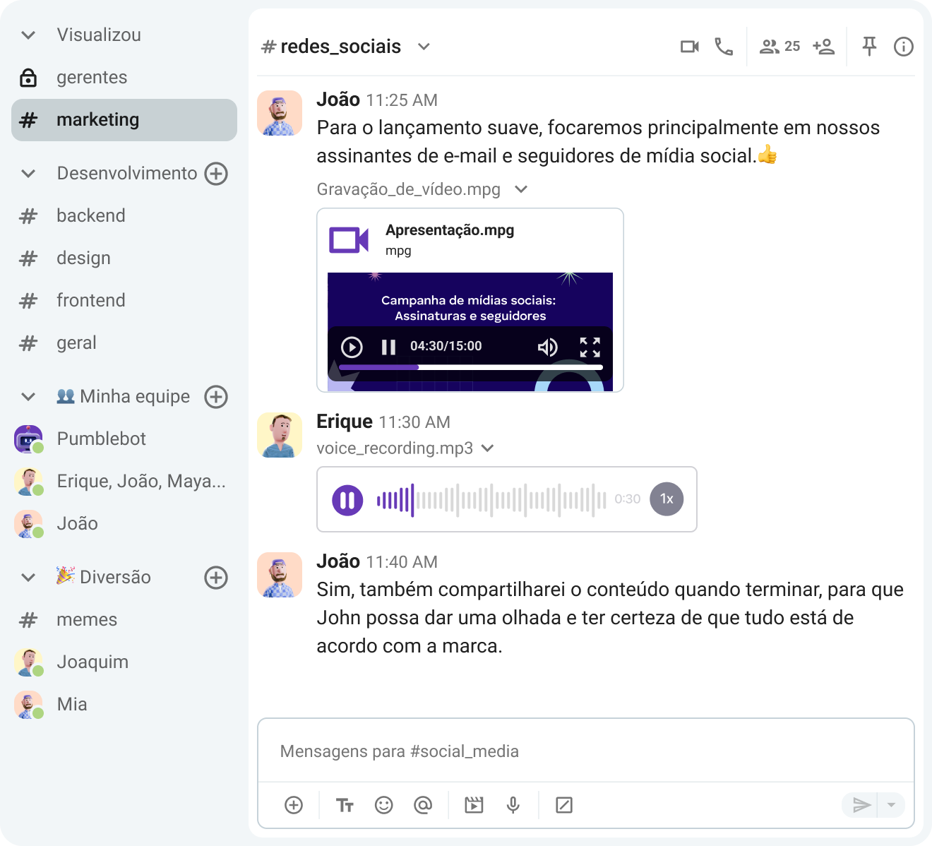 User workspace shown in Pumble team communication app