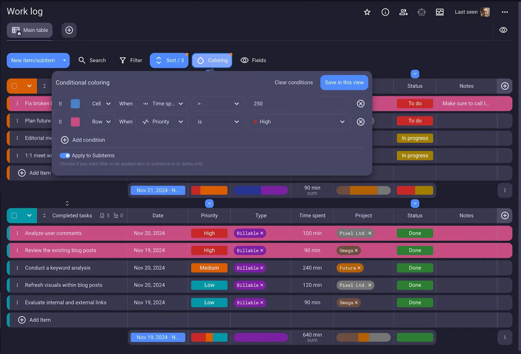 Conditional coloring in Plaky