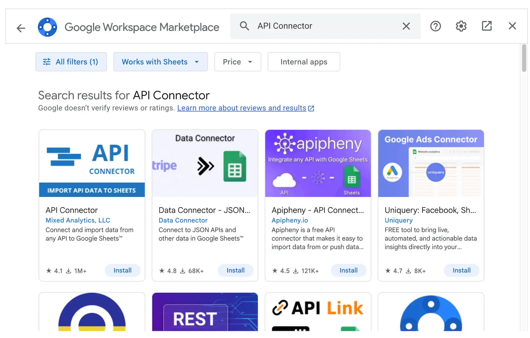 Google Workspace Marketplace API connectors