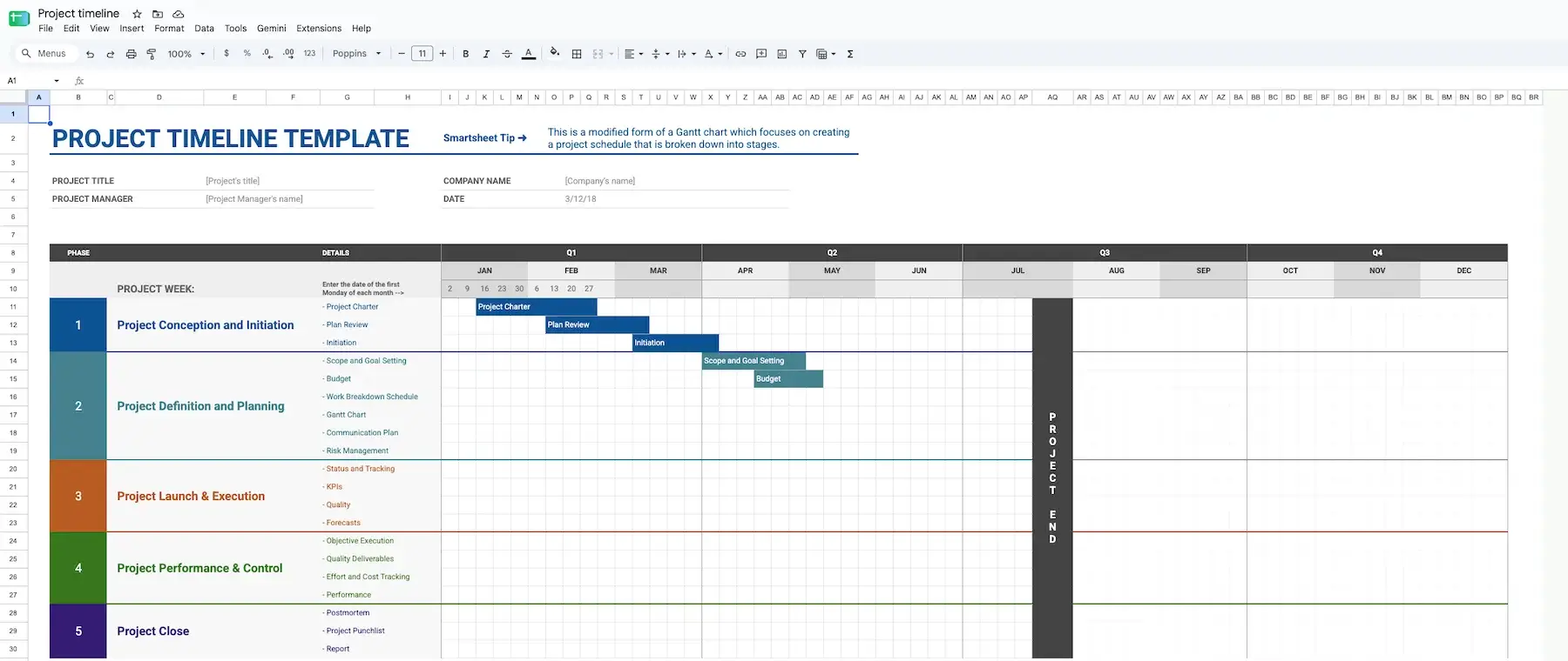 Project timeline template in Google Sheets Template library