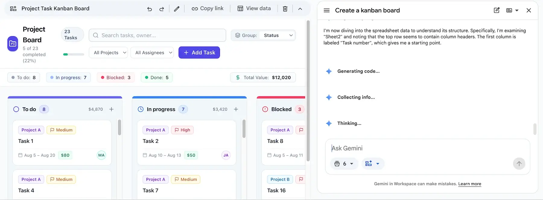 Using Sheets canvas to create a Kanban board in Google Sheets